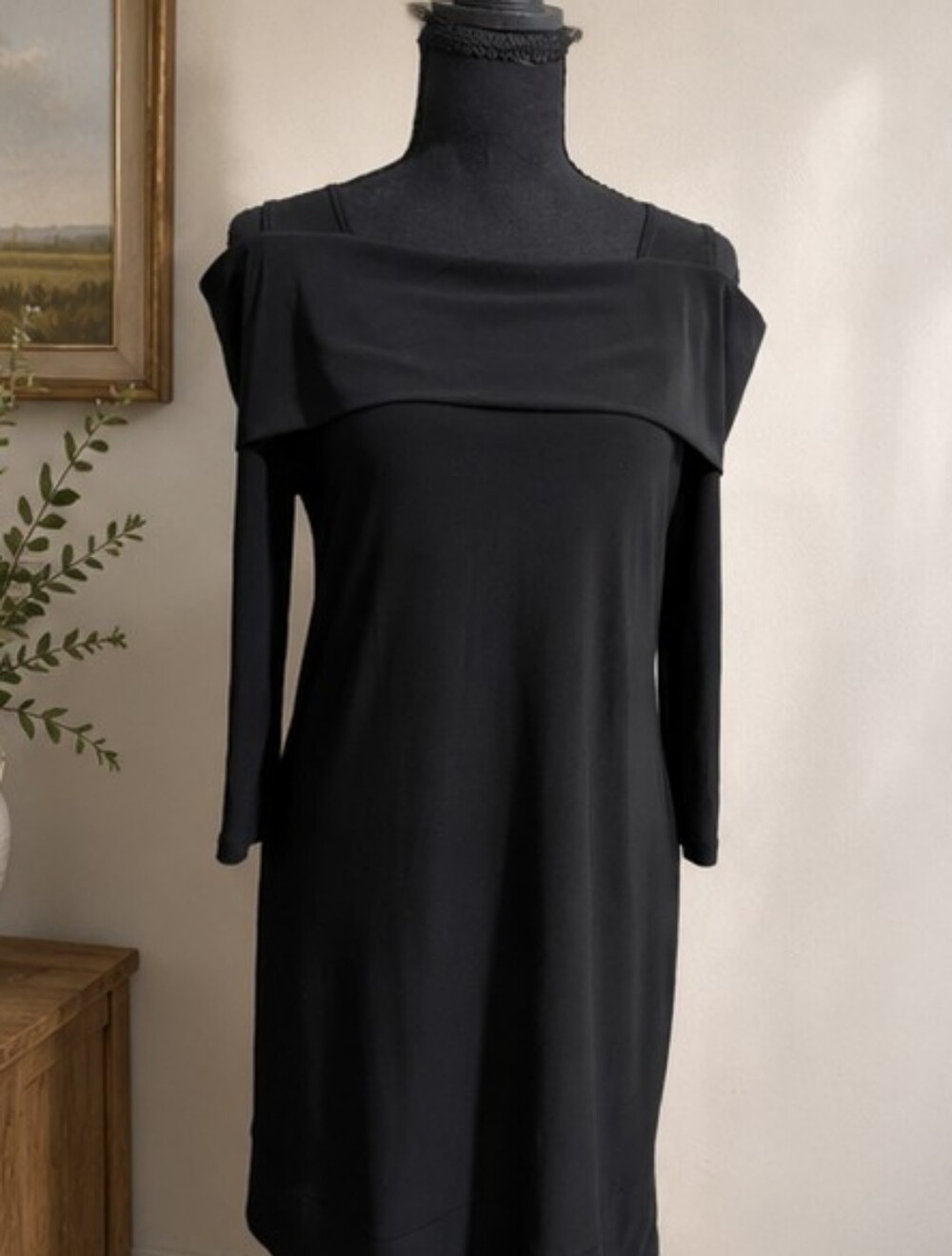Clara S Black Off Shoulder Dress Small Made in USA Elegant Cocktail Dress